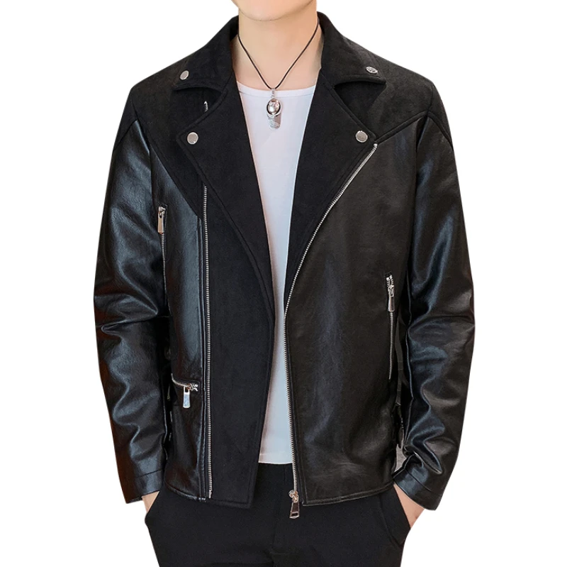 

Autumn suede stitched leather jacket / British black artificial leather jacket / casual motorcycle coat men's autumn PU coat