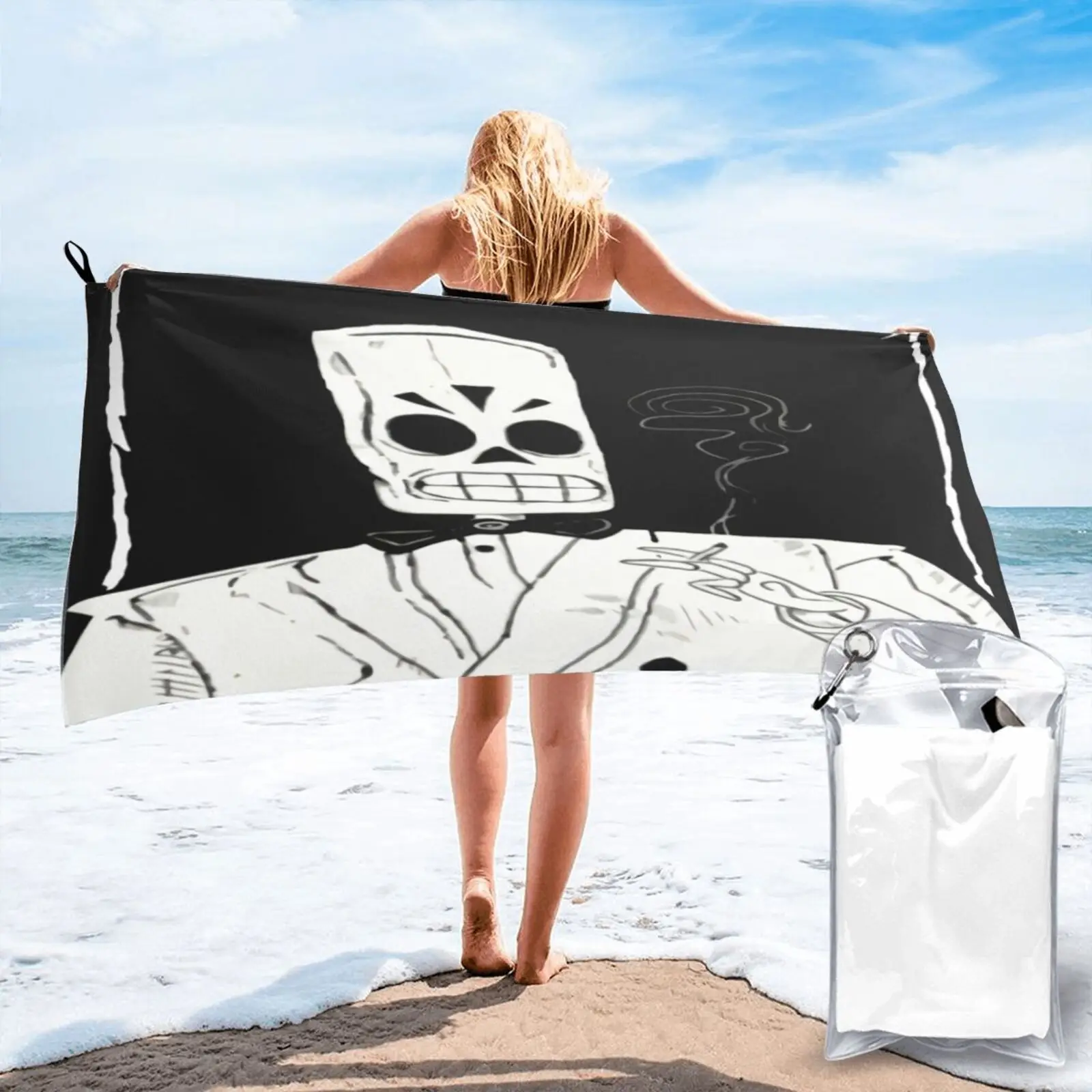

Grim Grim Fandango Manny Skeleton Sketch Beach Towel Spa Towel For Kitchen Bath Bath Towels Microfiber Towel Bath Terry Towels