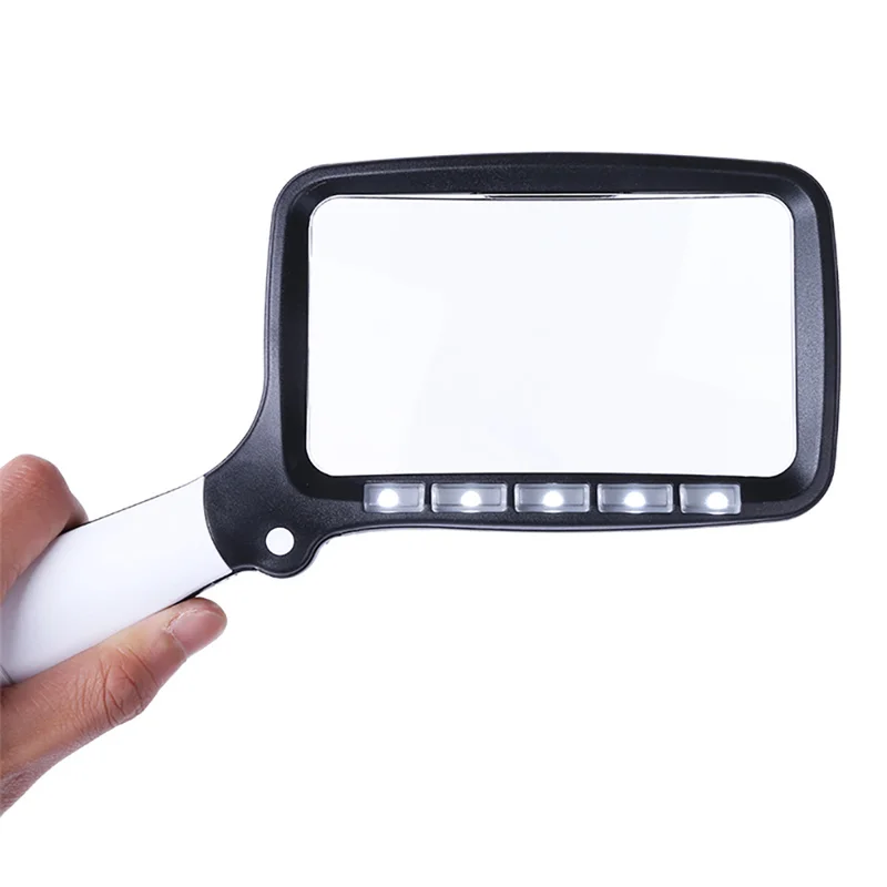 

Handheld 2X Illuminated Magnifying Glass 2x Reading Magnifier With 5 LED Light Hand Magnifier for Seniors Read Stamps Map