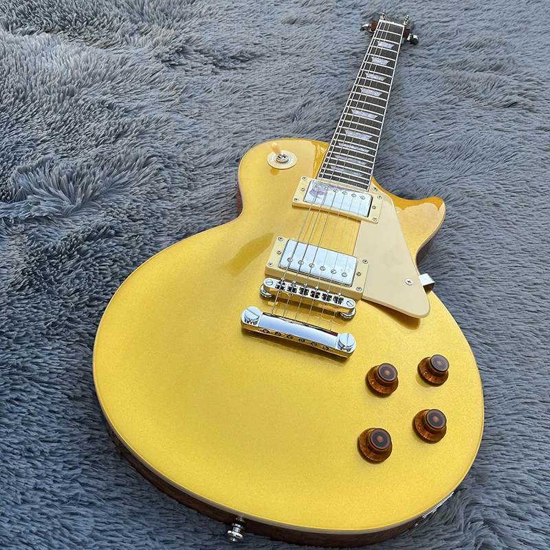 

Classic gold powder electric guitar, metal buttons, silver accessories, made of mahogany solid wood, free shipping.