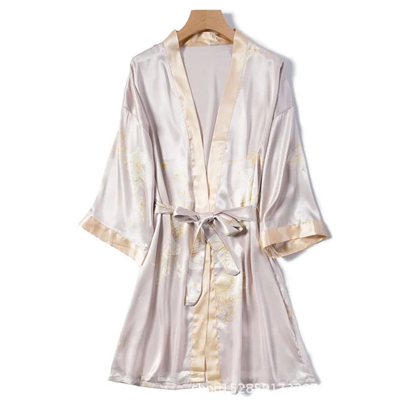 Women's Sleepwear 2 Pcs Sets Satin Silk Sleepwear Long Sleeve Robe Nightgown and Sling Sleep Dress Pajamas Set