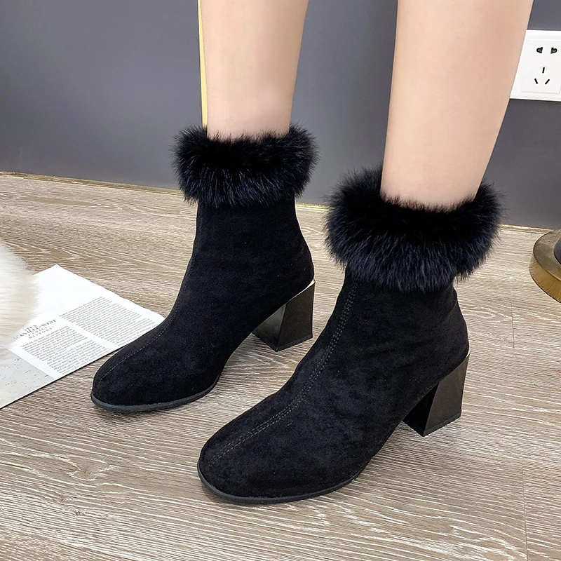 

Block Fashion Solid Color Faux Suede Women's Color Short Boots Heel Side Snake Boots Women's Boots Brown Low Heel Dog Boots Woen