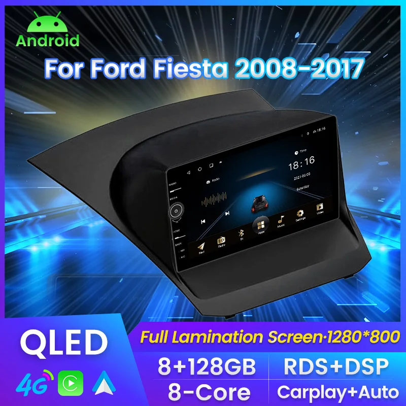 

Автомагнитола на Android 11 для Ford Fiesta 2008-2017, автомобильный мультимедийный видеоплеер с GPS-навигацией QLED 8G + 128G carplay, головное устройство android