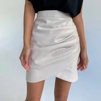 2021 autumn high quality pu leather womens skirts high waist mini short skirt asymmetry tight skirt female solid white skirts