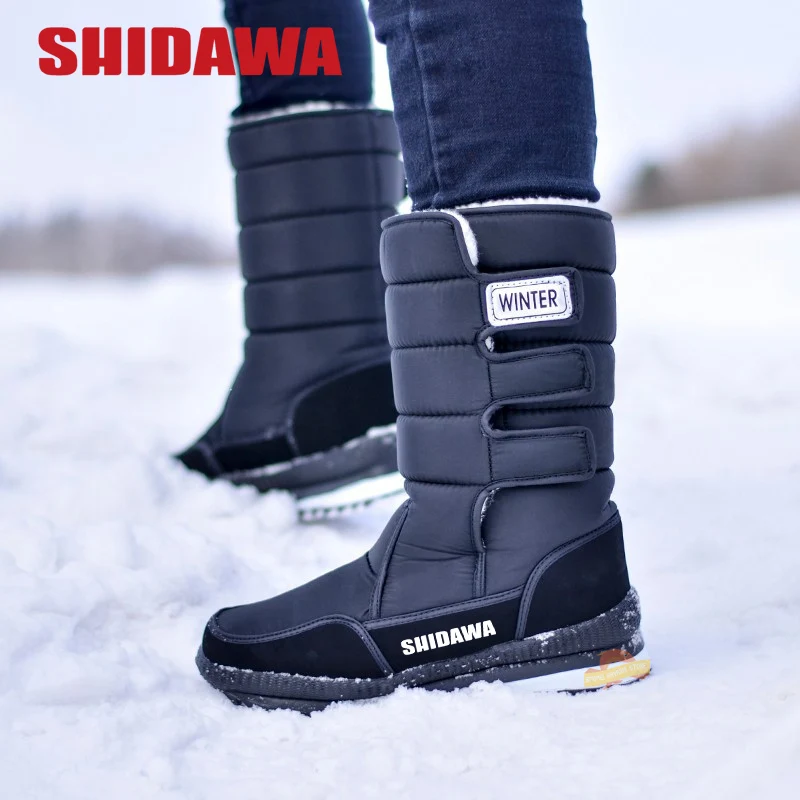 Купи New Men Winter Thickened High Tube Plush Warm Fishing Boots Cotton Shoes Outdoor Waterproof Anti-skid Hiking Snow Boot Size39-47 за 2,056 рублей в магазине AliExpress