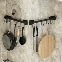 Stainless Steel Movable Hooks Rack Bar Hanger Kitchen Utensils Pan Pot Rod Storage Organizer Wall Mounted Cookware Spoon Holder