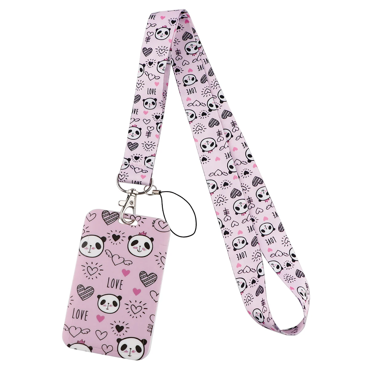 

Ransitute R2951 Pink Kawaii Panda Lanyard Card ID Holder Car Key Chain ID Card Pass Gym Phone Badge Kids Key Ring Holder Jewelry