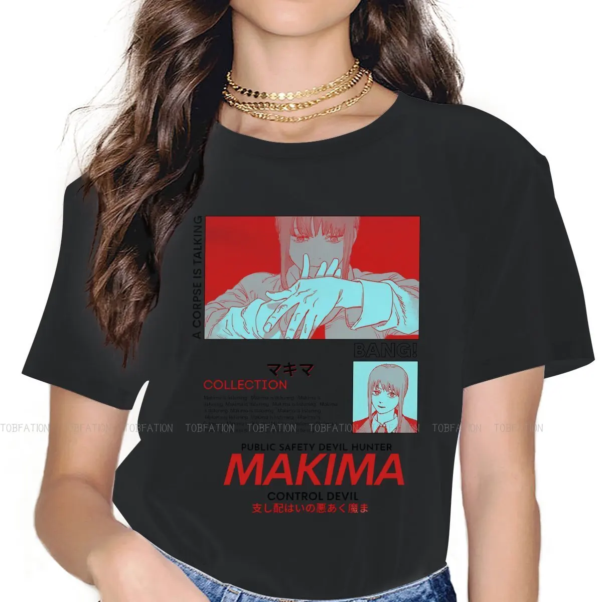 

Makima Red Women's TShirt Chainsaw Man O Neck Girls Tops 5XL Lady T Shirt Humor Fashion Gift