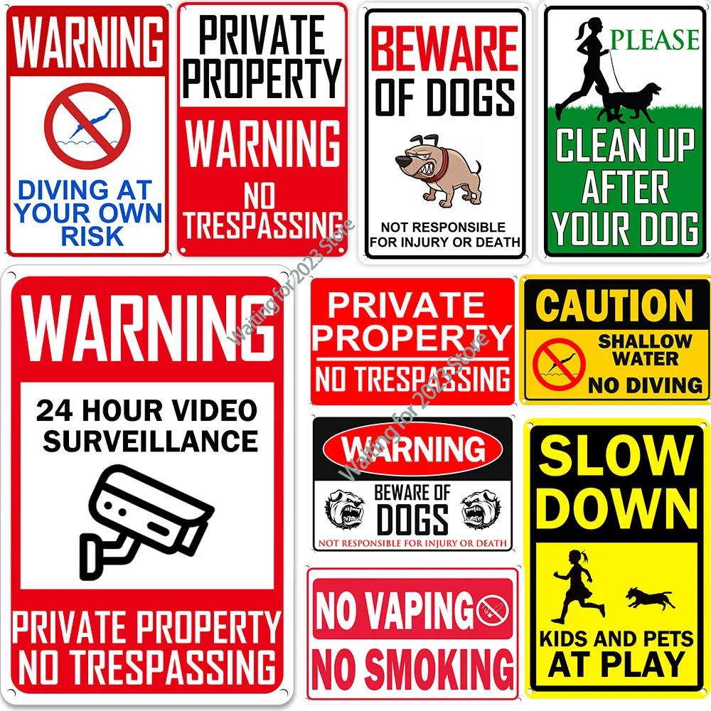 

Classic Warning Sign Metal Tin Signs Poster Beware of Dog Plate Garden Home Street Decoration Slow Down Caution Plaque