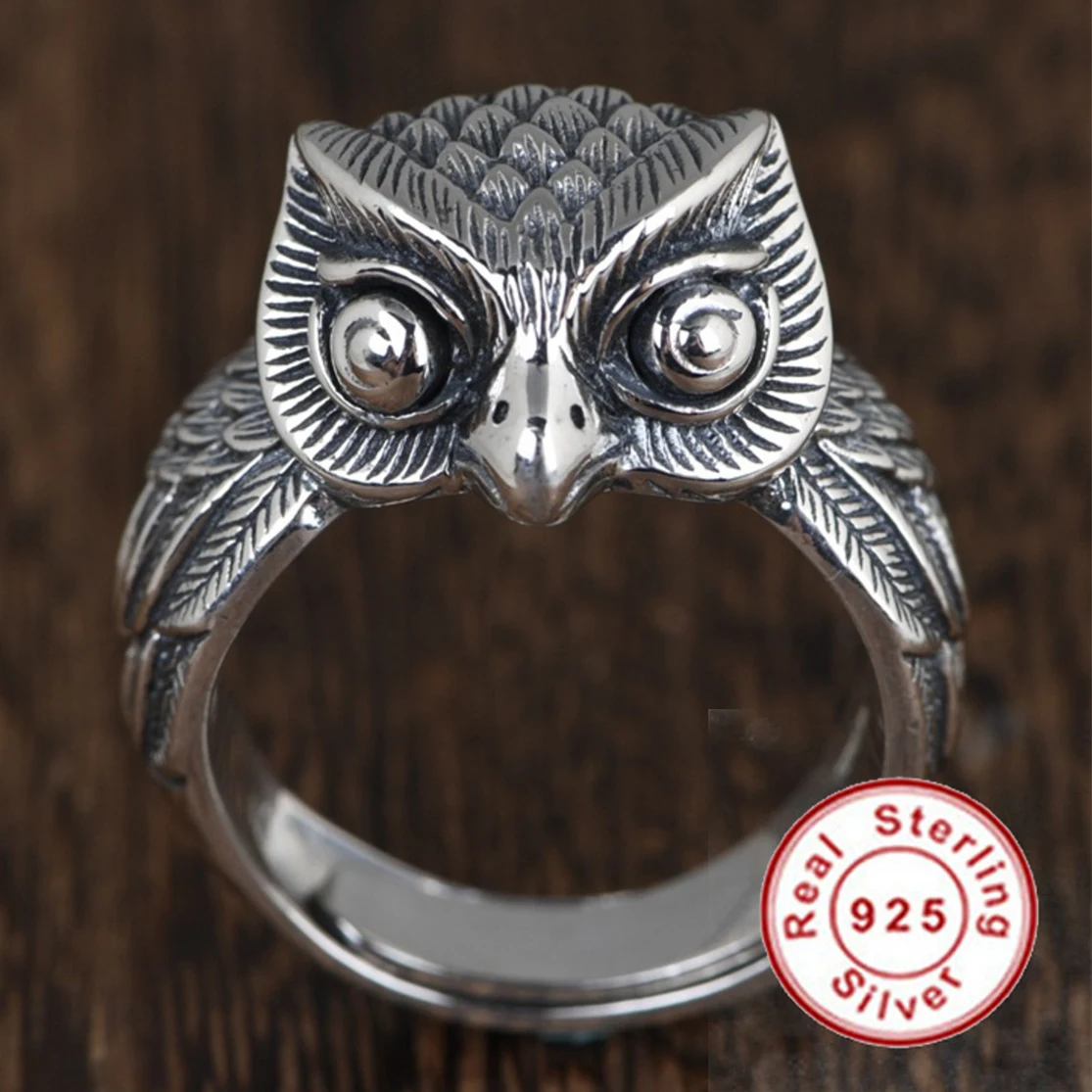 

Weight 13.9g Owl Ring Real Sterling Silver 925 Vintage Resizable Rings For Man S925 Silver Accessories Fine Trendy Jewelry Gift