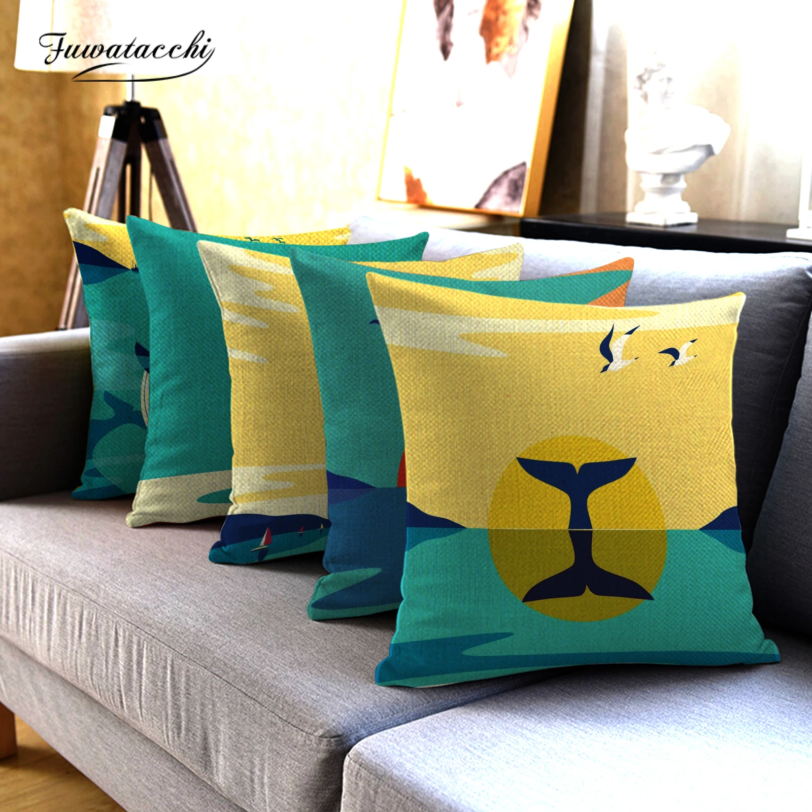 

Fuwatacchi Marine Picture Cushion Cover Carton Sea Scenic Print Decorative Pillowcase Home Decor Sofa Car Pillow Covers 45x45cm