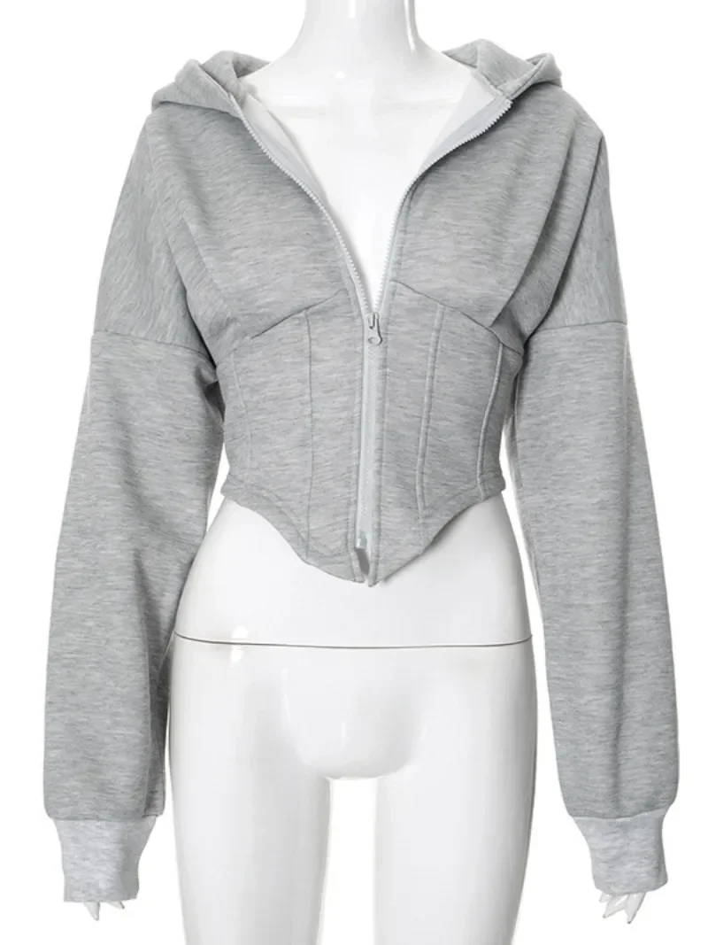 Модные осенние толстовки на молнии 2024 Осенние укороченные топы с длинным рукавом