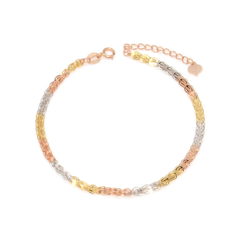 

Glitzy 18K True Real Solid Genuine Gold AU750 Multi-Tone Link Chain Bracelet Bangles for Women Girl Upscale Fancy Office Jewelry