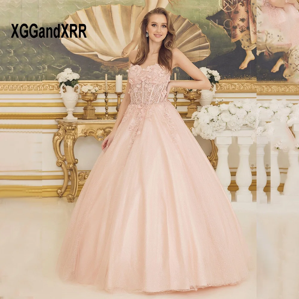 

Blush Pink Quinceanera Dresses 2023 Sweetheart Beaded 3D Flowers Applique Ball Gown Prom Dress Sweet 15 16 Princess Pageant Gown