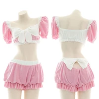 european kawaii clothing goth lolita top with shorts white and pink soft ruffles big bow sleep wear sweet girls lolita sets 2022