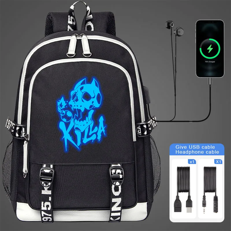 

Флуоресцентный Светящийся рюкзак для мальчиков с невероятными приключениями Джоджо, детская мультяшная сумка с USB-разъемом для книг с динозавром для мужчин, Вместительная дорожная сумка