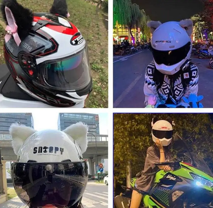 2PCS Universal Helmet Ornament Fashion Styling Cat Ear  Removable For Female Motorcyclist enlarge