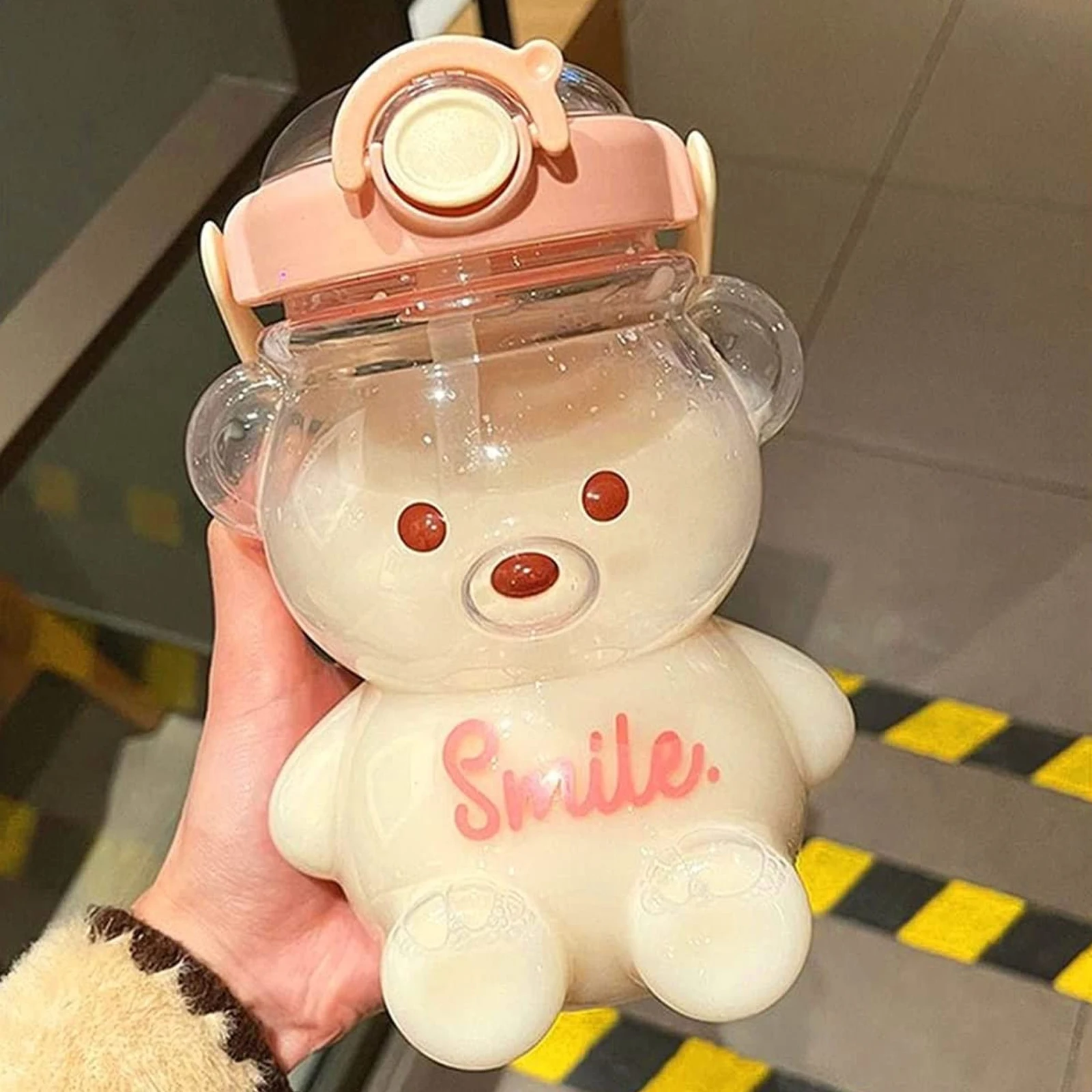 

Bear Straw Bottle Cartoon Kids Water Bottle Bpa Free with Straw and Built in Carrying Loop, Adjustable & Removable