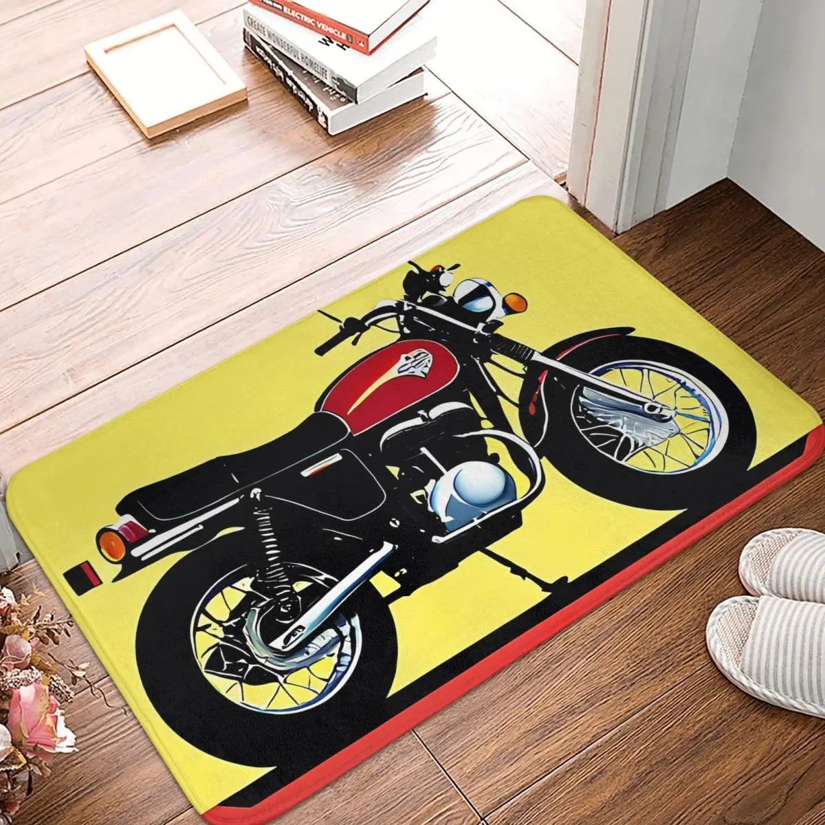 

Motorcycle Anti-Slip Doormat Bath Mat 60s Vintage Style Poster Floor Carpet Welcome Rug Bedroom Decorative