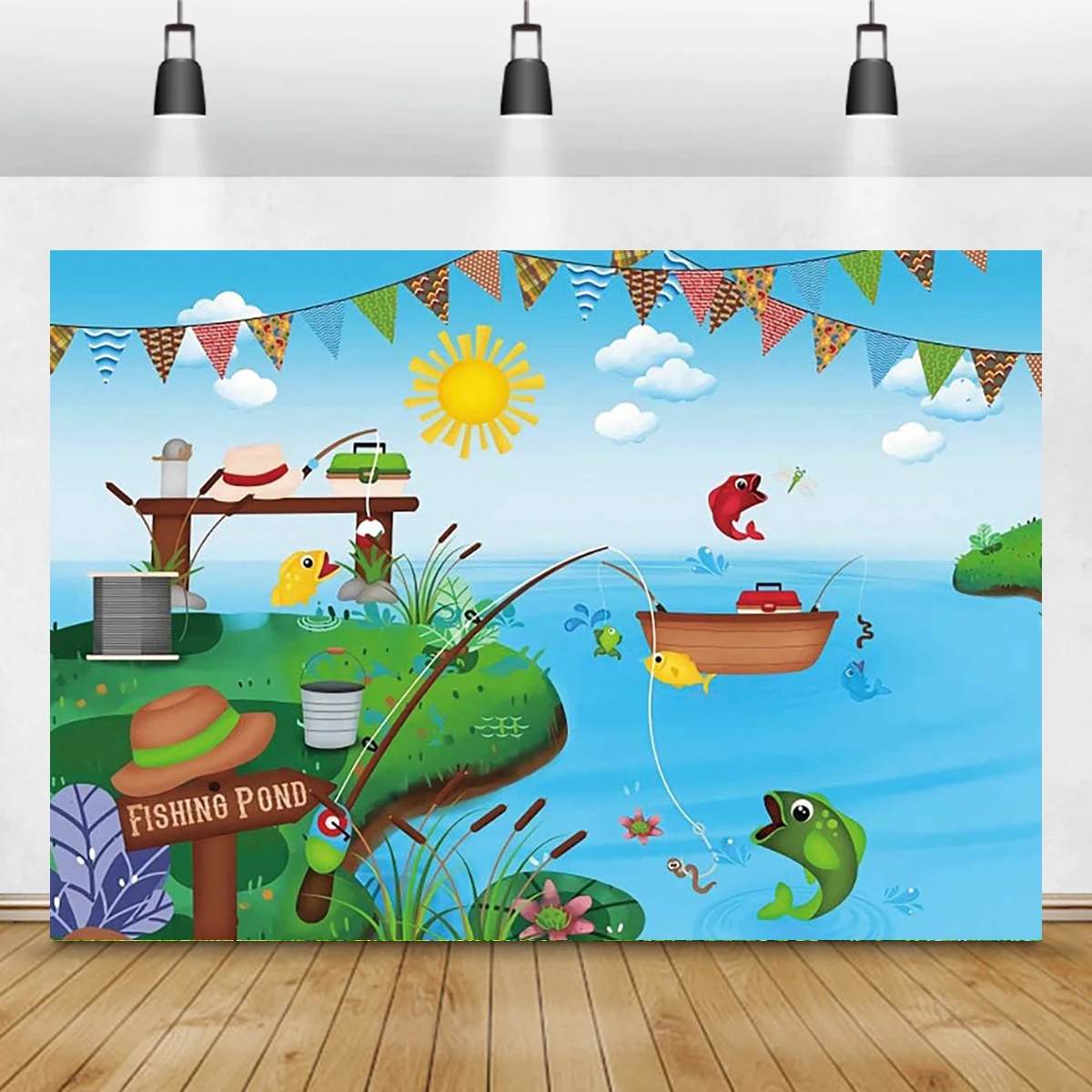 

Фон для фотосъемки с изображением рыбалки, праздничное снаряжение, Автомобильный багажник, фоновые принадлежности для украшения дня рождения, вечеринки, рекламный сувенир, фотография