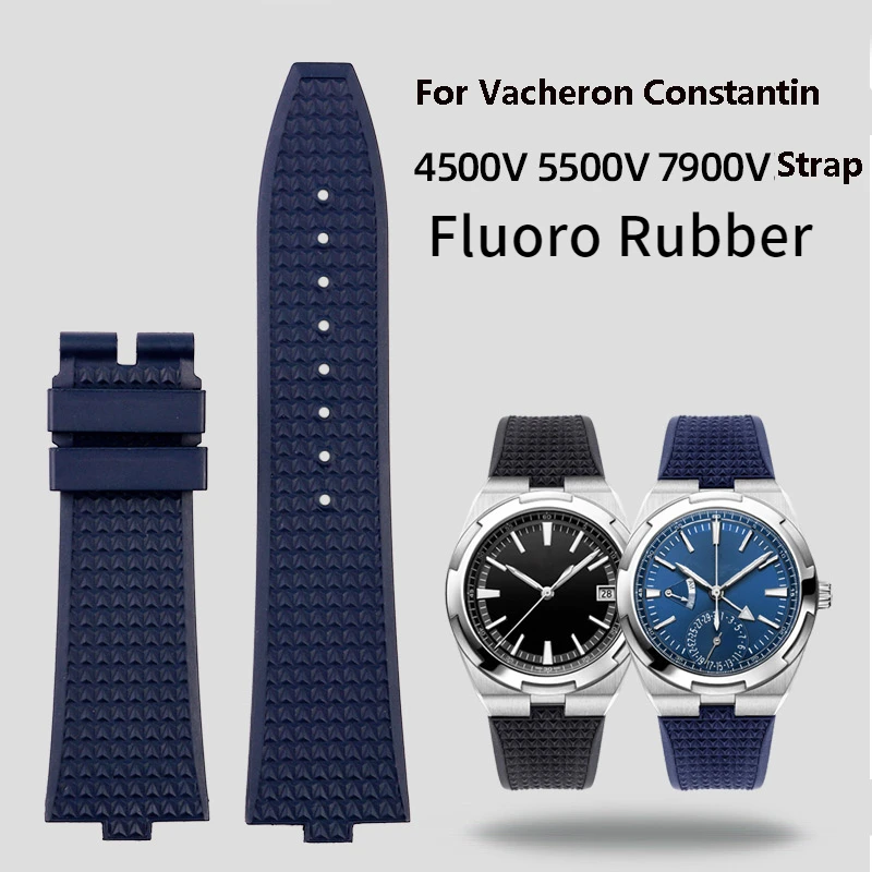 

senior FKM Fluorine Rubber Watchband For vacheron constantin 4500V 5500V 7900 Watch strap vc Convex Mouth 7mm wristwatches band