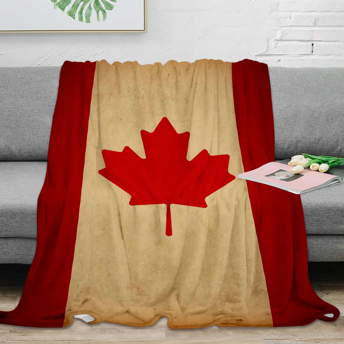 

Винтажное текстурное одеяло с канадским флагом, портативное теплое одеяло, одеяло для кровати, домашний декор, одеяло для дивана
