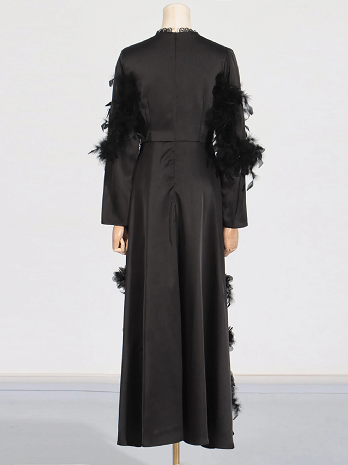 Женское платье-макси с круглым вырезом длинным рукавом и цветочным 3D принтом