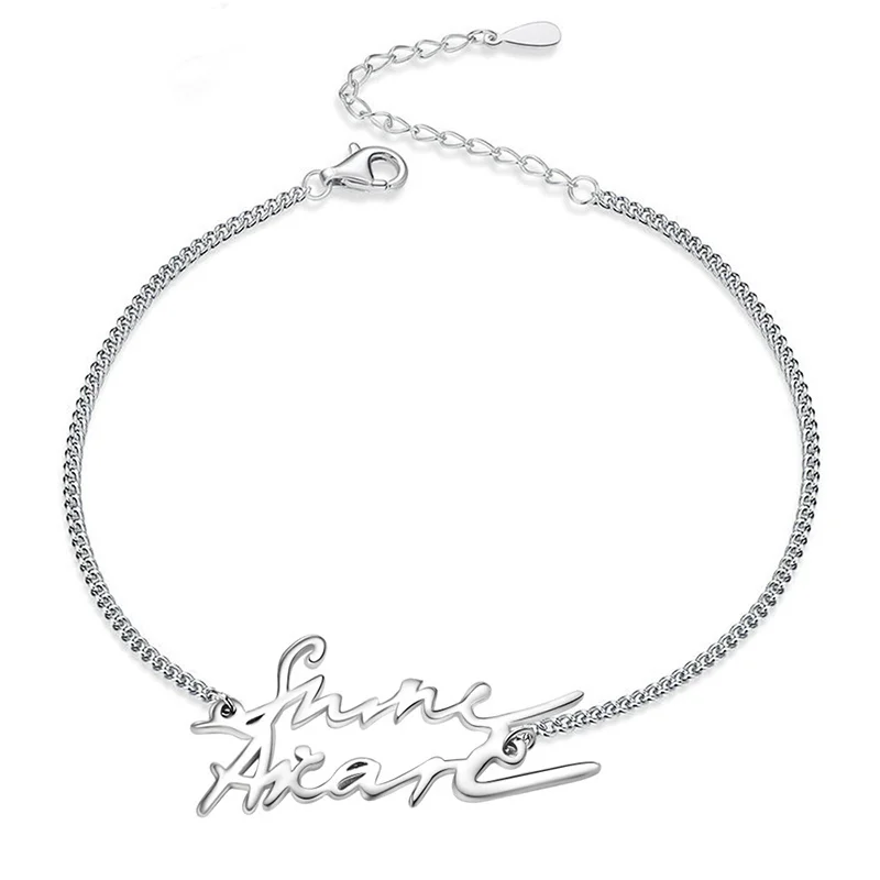 Xiaojing 925 Sterling Silver Personalized Customization Handwriting Bracelet Custom Actual Handwriting Jewelry Keepsake Gift