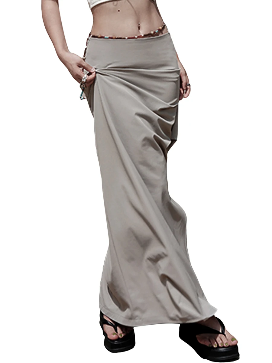 

y2k Clothes Long Skirts for Women Low Waist Side Split Pleated 2000s Aesthetic Harajuku Skirt