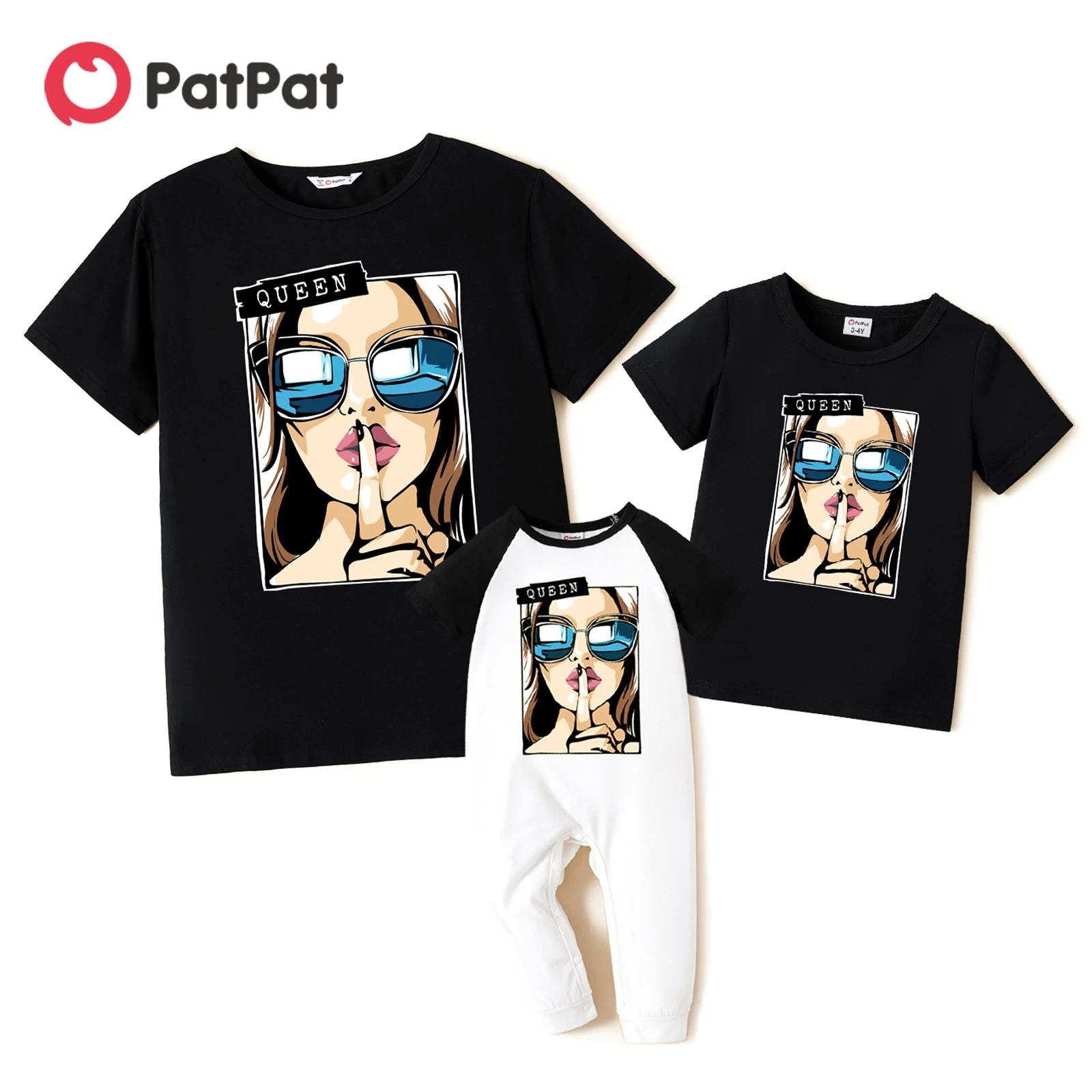

PatPat Sunglasses Girl Print Black Short-sleeve Cotton T-shirts for Mom and Me