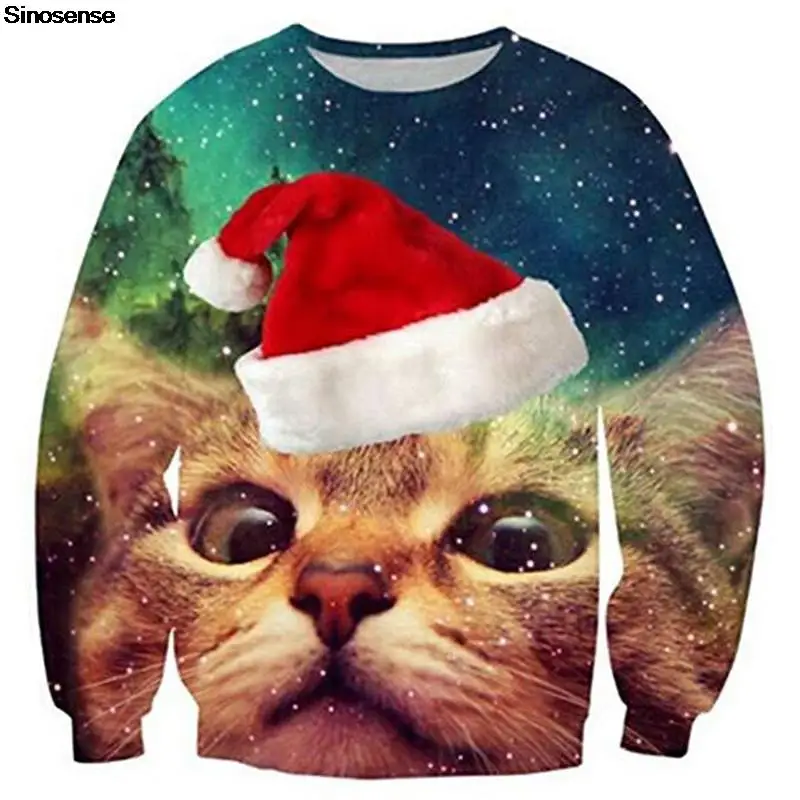 

Men Women Funny Cat Ugly Christmas Sweater Pullover Holiday Party Sweatshirt 3D Printed New Year Eve Tacky Xmas Jumpers Tops