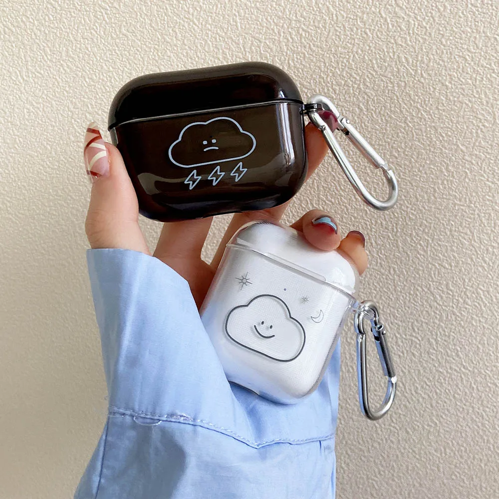 

Cute Clouds Smile Case for Apple AirPods 2 3 Pro Cute Earphone Case for AirPod 1 Fashion Transparent Soft TPU Protective Cover