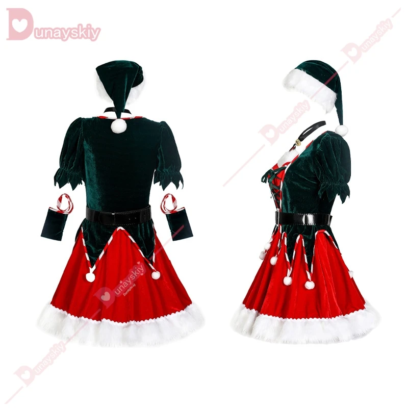 Christmas Party Adult Women Cosplay Sexy Dress Santa Claus Elf Costume New Year Clothes Warm X-Mas Fancy Outfit