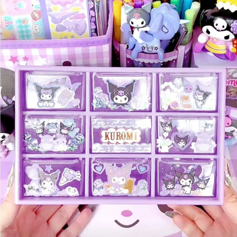 

New DIY Sanrio Hello Kitty Kuromi Anime Desktop Storage Box Nine Grids Cute Cartoon Student Must-Have Storage Box Large Capacity