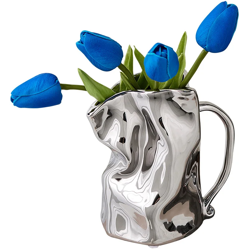 

Nordic Electroplated Ceramic Vase Decoration Pleated Kettle Living Room Home Decoration Advanced Feeling Flower Arrangement