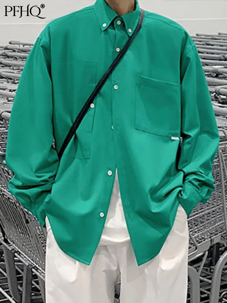

PFHQ Men's Shirt Turn-down Collar New Solid Drape Temperament Tops Korean Style Blouse Thin Fashion Chic Basic Clothing 2022