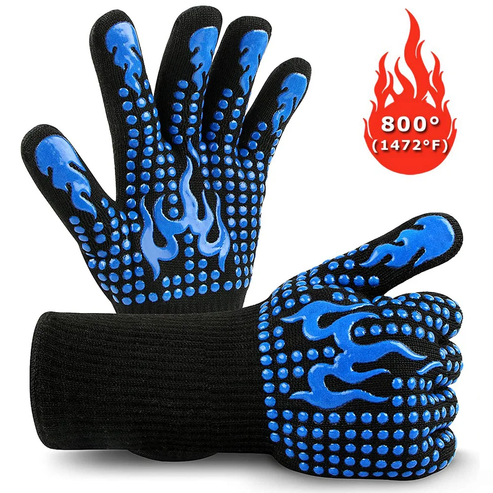 

BBQ Oven Gloves High Temperature 800 Degrees BBQ Flame Retardant Fireproof Barbecue Insulation Silicone Microwave Oven Gloves