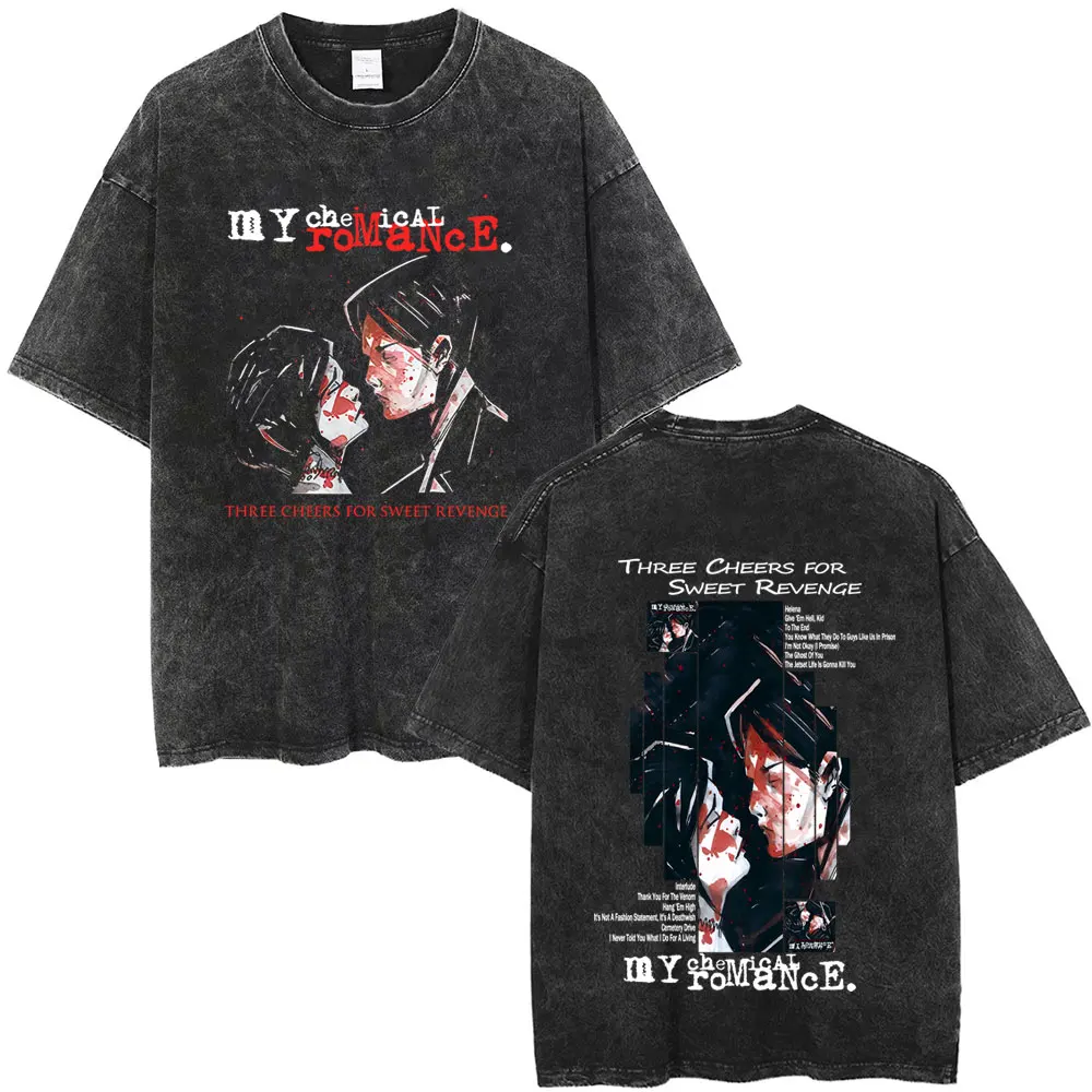 Фото Випраная винтажная футболка My Chemical Romance The Black Parade Album с графическим рисунком для мужчин и женщин, большие футболки в стиле панк, эмо-рок, уличная одежда №3