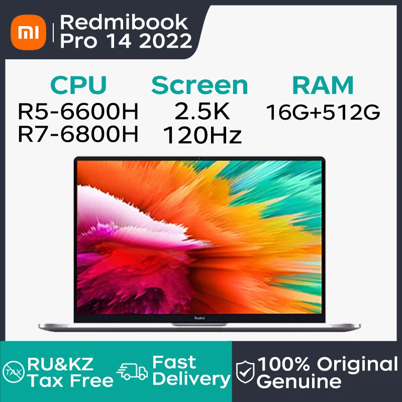 

Xiaomi Redmibook Pro 14 2022 Laptop 14 Inch 2.5K 120Hz Screen Netbook AMD Ryzen R5-6600H R7-6800H 16GB 512GB AMD Radeon Graphics