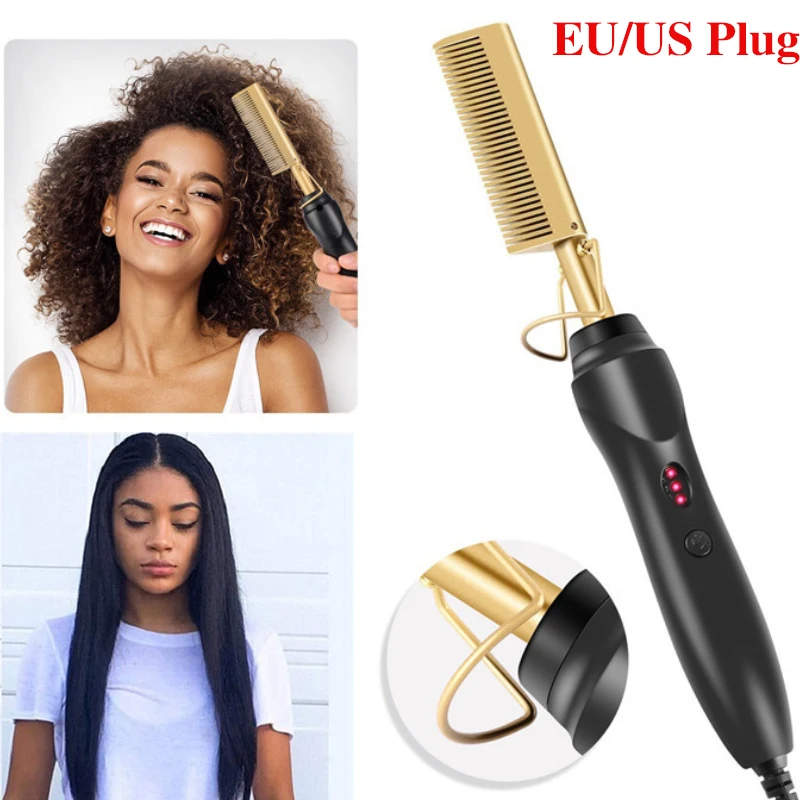 2 in 1 Hot Comb Straightener Electric Hair Straightener Hair Curler Wet Dry Use Hair Flat Irons Hot Heating Comb Styling Tool
