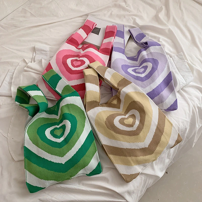 Japanese Women Bag Portable Wrist Bag Fashion Knitted Handbags Knotted Top Handle Tote Big Capacity Shopper Bag Reusable