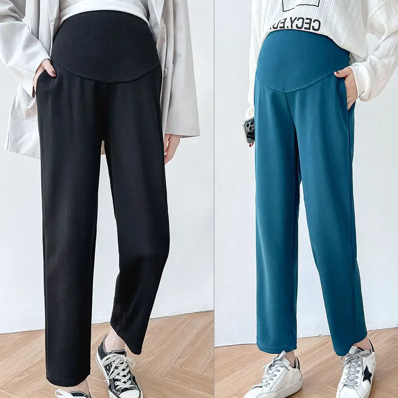 

Maternity Pants Spring and Summer 2022 New Loose Casual Straight Nine Points High Waist Belly Net Red Maternity Pants