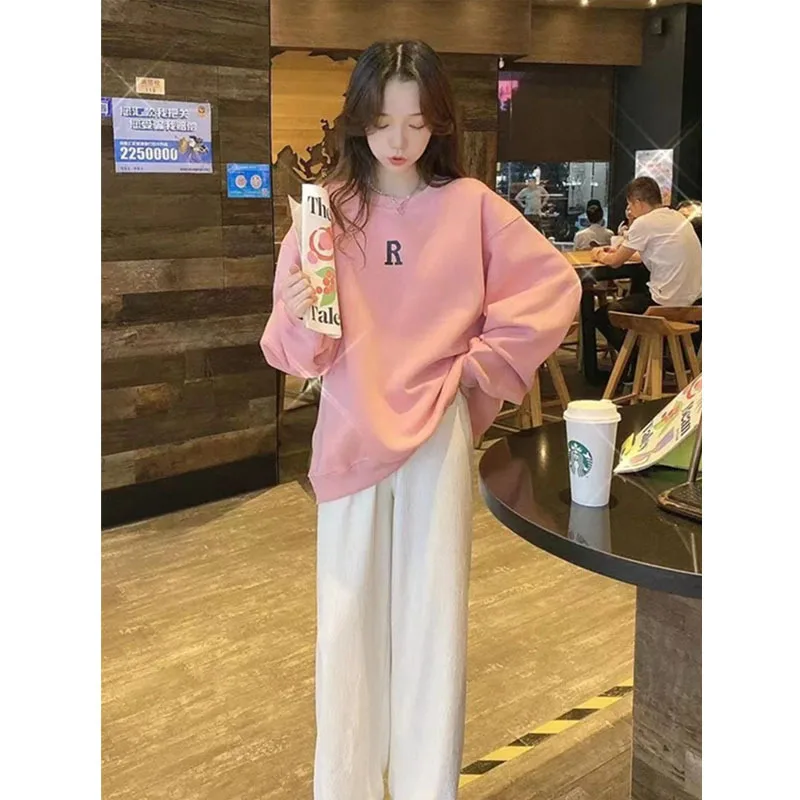 

Костюм женский хлопковый свободного покроя, повседневный модный пуловер и брюки, свитшот в корейском стиле, уличная одежда, Y2K, весна