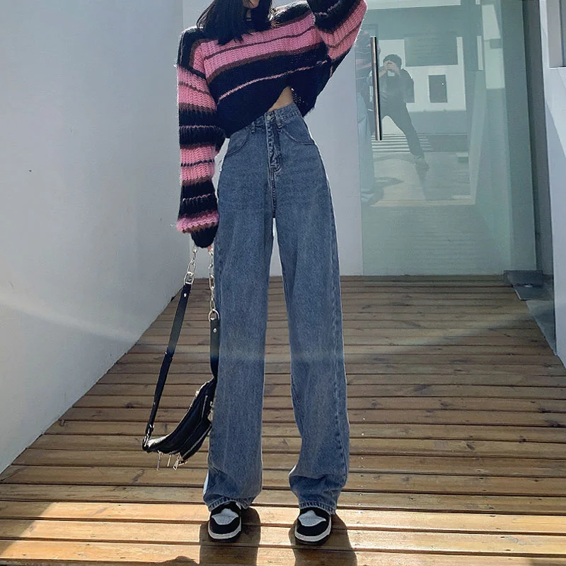 Vintage Clothes Streetwear Denim Straight Leg Jeans Korean Fashion Women 2023 Woman High Waist Women's Pants Baggy ing Y2k