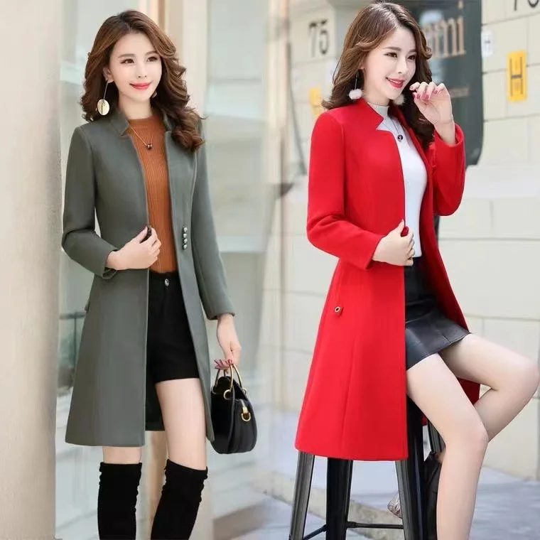 

Новое Женское теплое шерстяное пальто, женское повседневное длинное пальто из дикой шерсти на весну и осень, пальто из смешанной шерсти, облегающая зимняя куртка для женщин