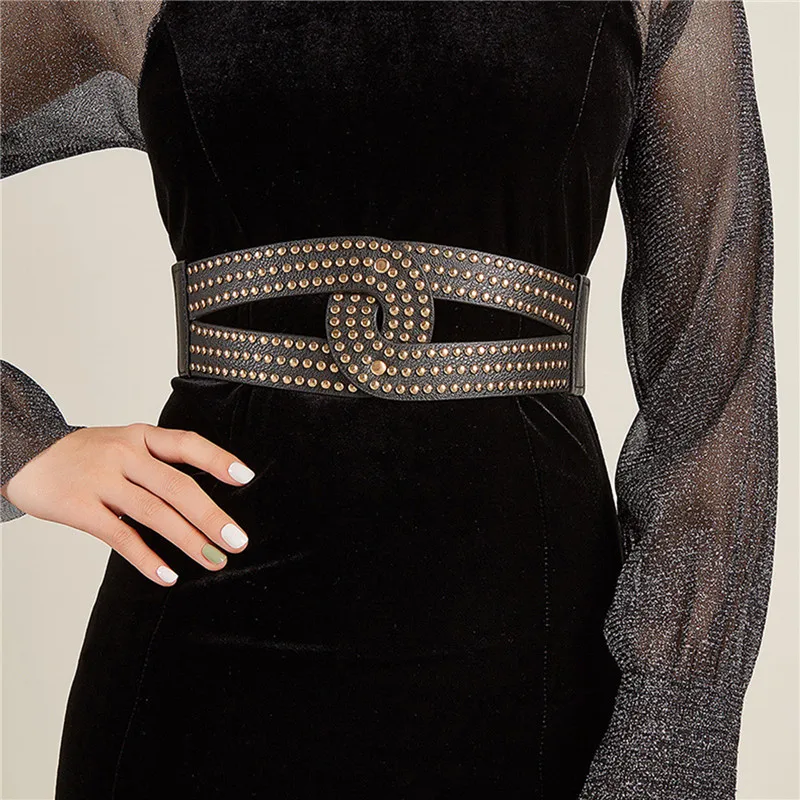 

2022 High Quality Ladies Corset Elastic Rivet Wide Girdle Dress Coat Suit Shirt Decoration Belts for Women Luxury Designer Brand