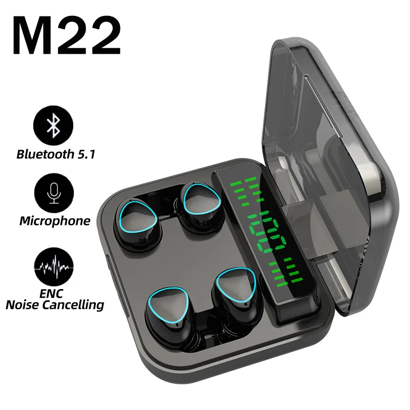 

TWS M22 Bluetooth-наушники, беспроводные наушники 5,1, стереогарнитура, спортивные наушники-вкладыши с микрофоном и зарядным устройством для смартф...