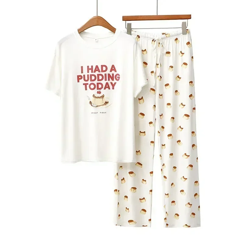 Летние женские новые повседневные пижамы из модала с буквенным принтом и