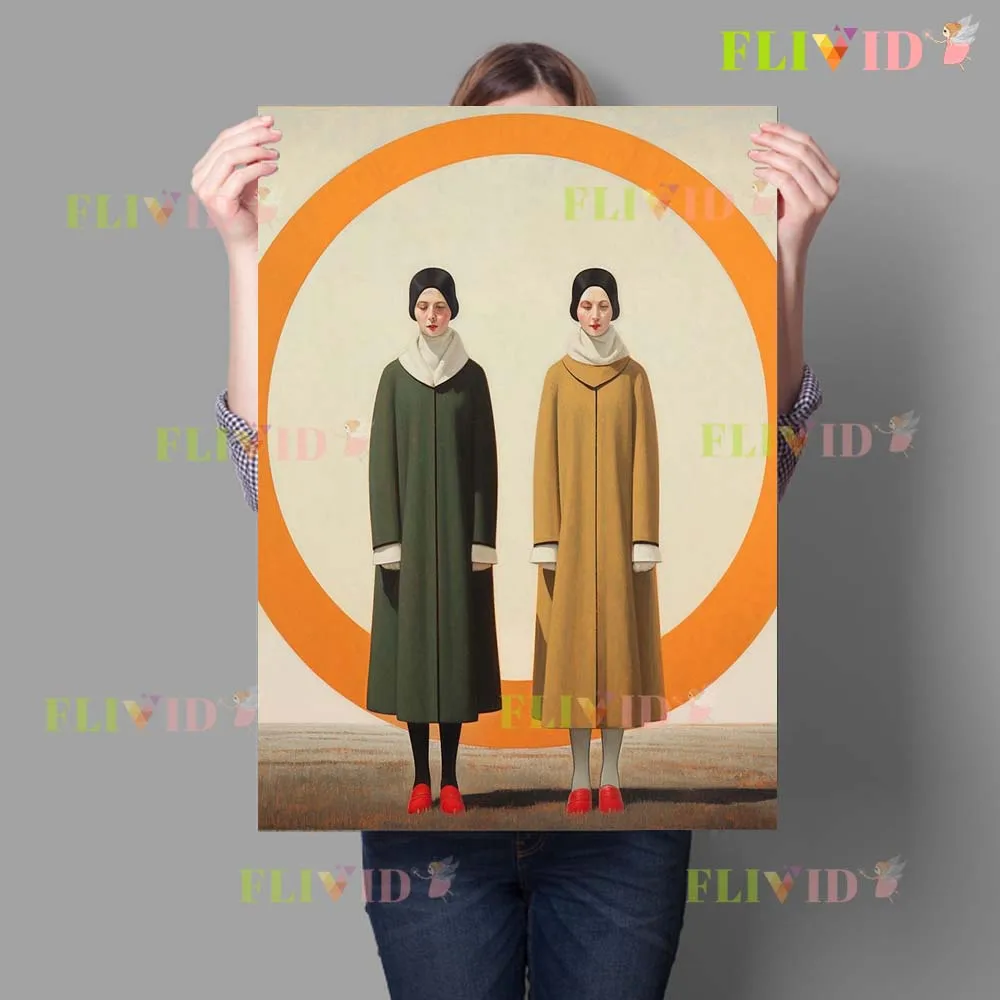 Иллюстрация Близнецы Девушка Женщина Портрет Принты Плакат Настенное Искусство