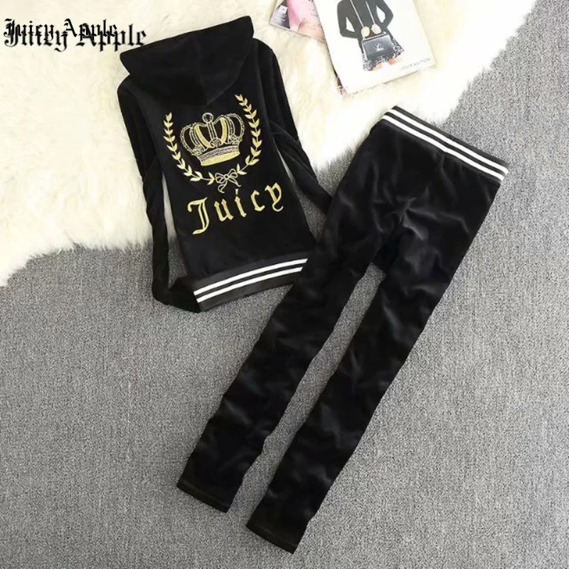 Juicy Apple Tracksuit Womens Two Peice Sets Embroidery Hoodies Sportswear Woman Zip Up Long Sleeve Jacket And Pants Female Set